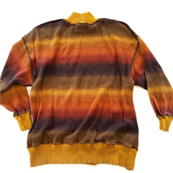 Urban Outfitters Women’s Medium Yellow Striped Mock Waffle Knit Thermal Shirt - Picture 5 of 5